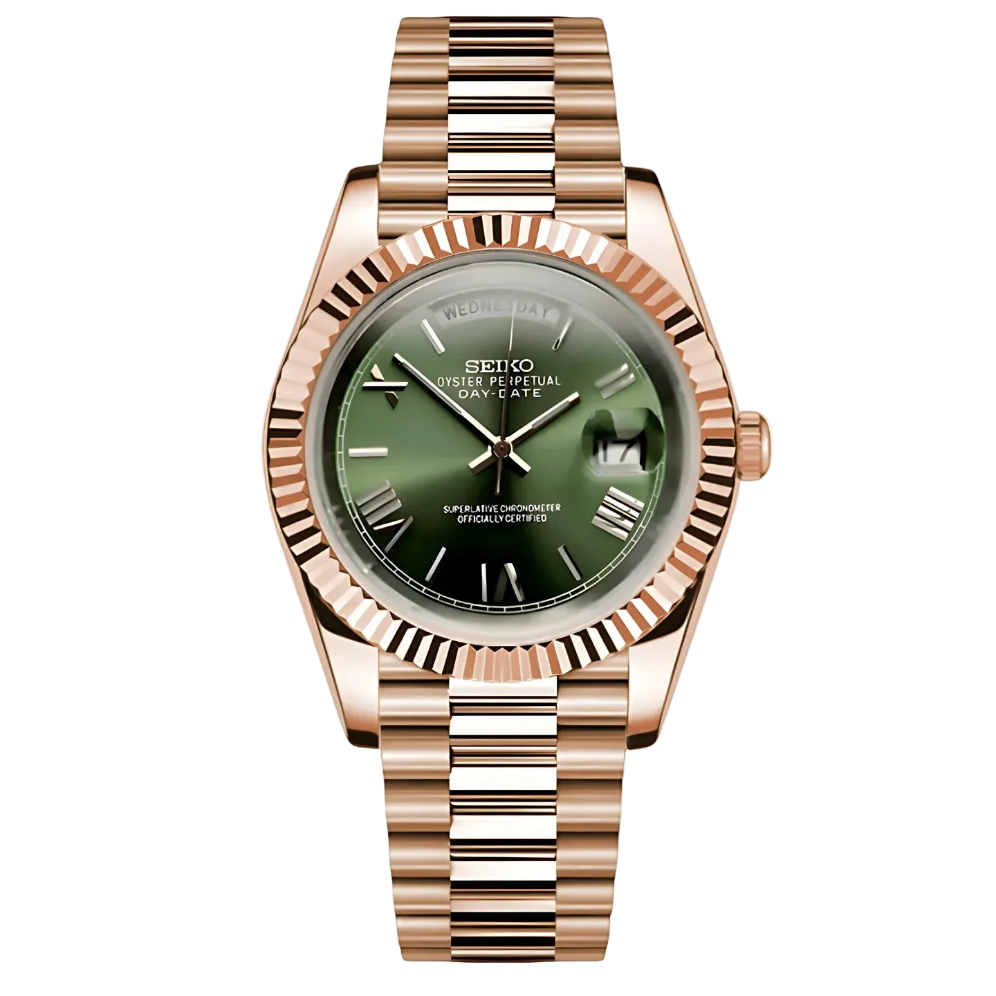 Seikodate rose gold olive-green roman